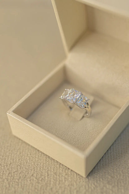 Anel Solitário Retangular Prata 925 Ródio Branco