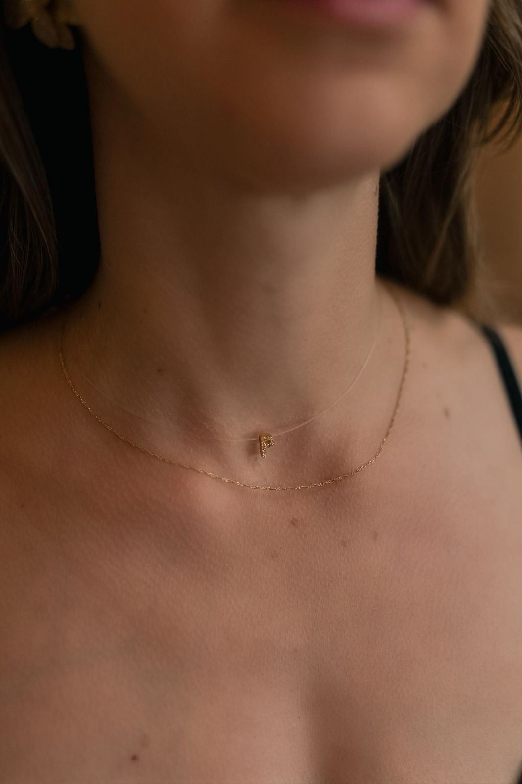 Colar de Nylon com Inicial Cravejada Dourado