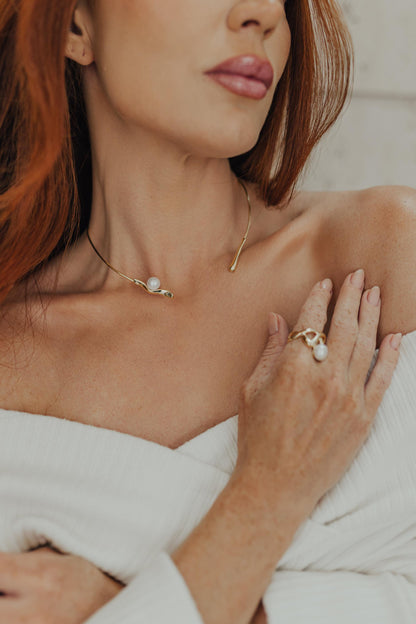 Colar Choker Aro Pérola Dourado