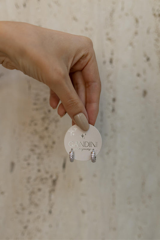 Brinco Argola 3 Fileiras Cravejadas Ródio Branco