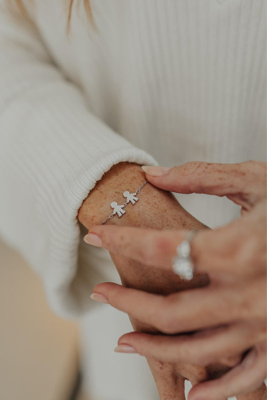 Pulseira Filhos Cravejado Prata 925 Ródio Branco