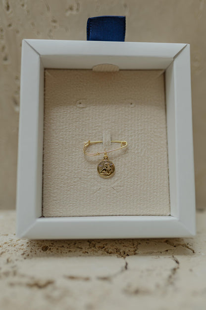 Alfinete Batizado Prata 925 Anjo da Guarda Dourado