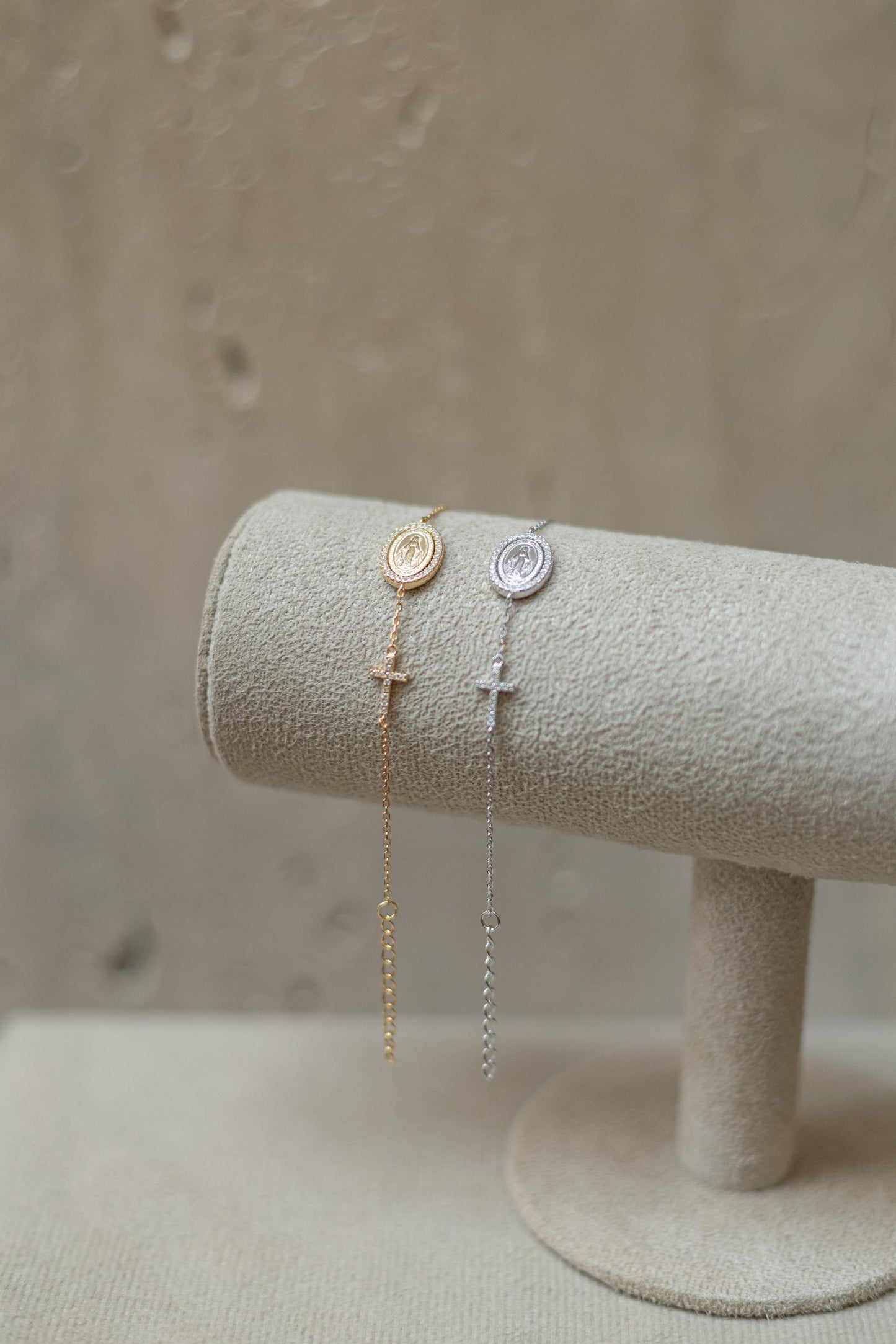 Pulseira Nossa Senhora das Graças Cruz Moissanite Prata 925 Dourado