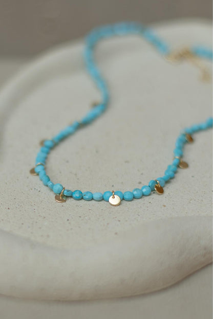 Colar Choker Turquesa Chapinha Dourado