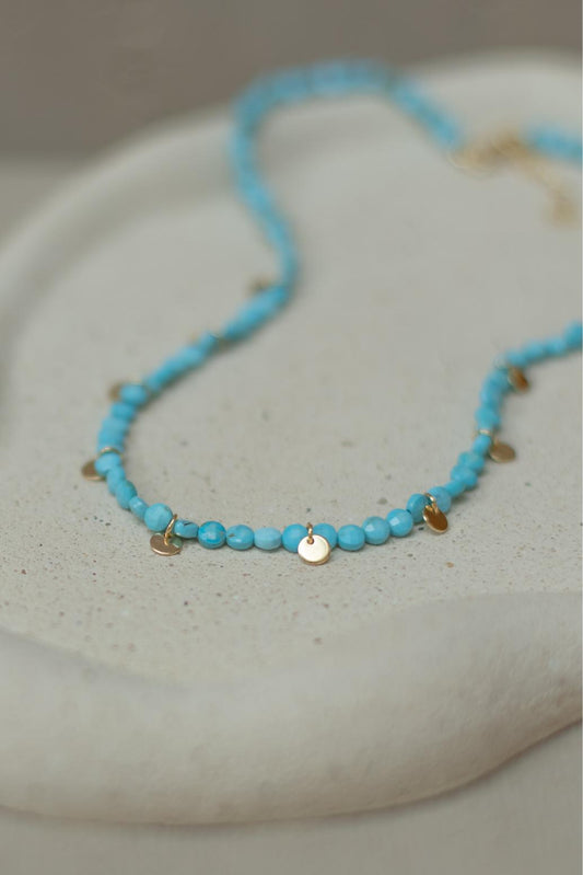 Colar Choker Turquesa Chapinha Dourado