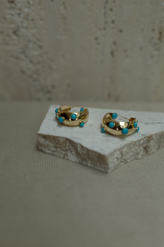Brinco Argola Turquesa Ouro