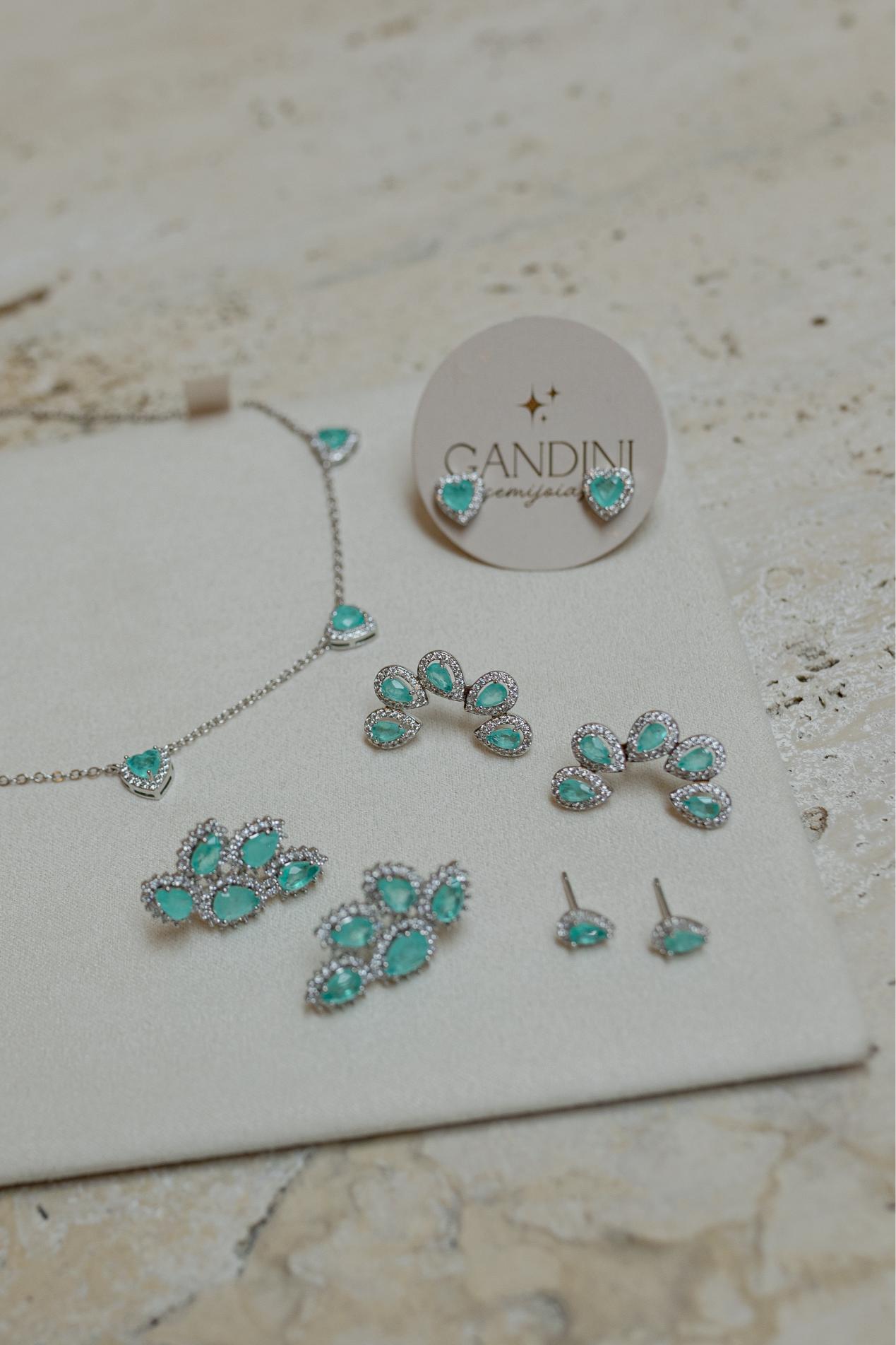 Brinco Ear Cuff Esmeralda Colombiana Gotas Ródio Branco