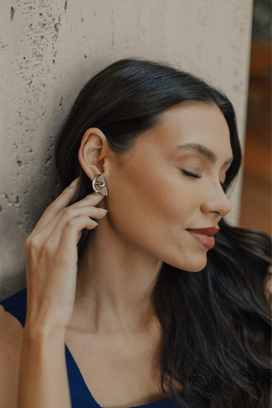 Brinco Leque Dobra Ródio Branco