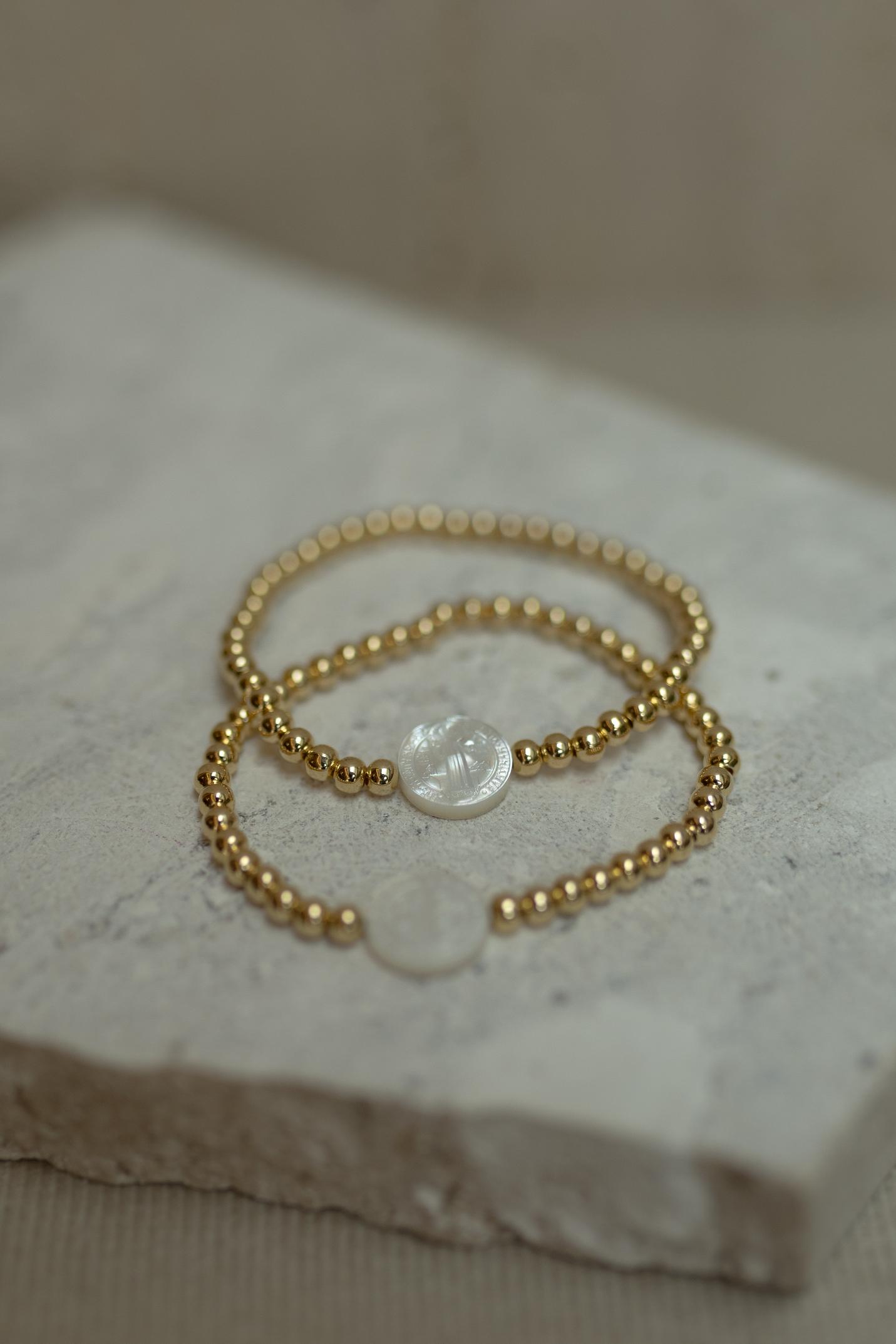 Pulseira de Bolinha São Bento Madrepérola Dourado