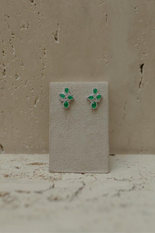 Brinco 4 Gotas Esmeralda Ródio Branco