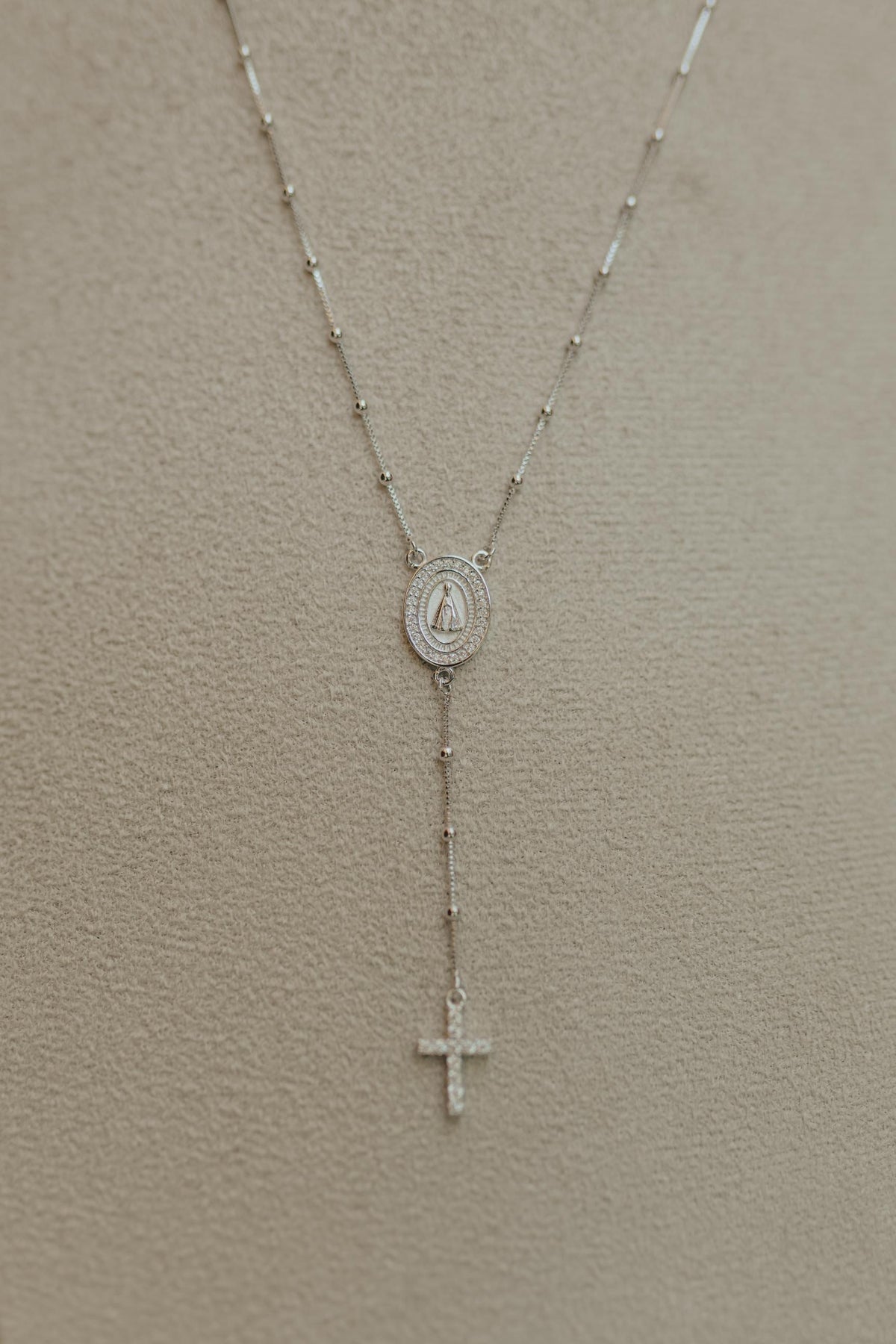 Colar Terço Nossa Senhora Aparecida Ródio Branco