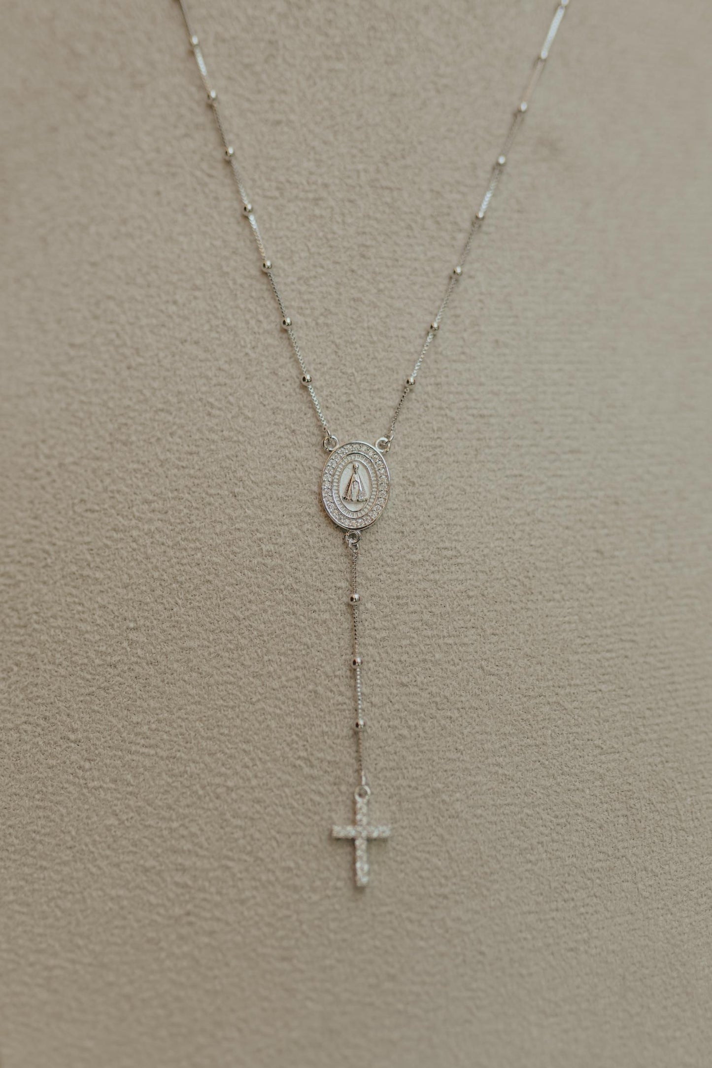 Colar Terço Nossa Senhora Aparecida Ródio Branco
