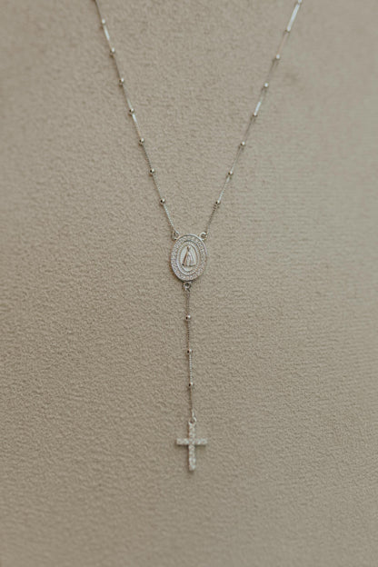 Colar Terço Nossa Senhora Aparecida Ródio Branco