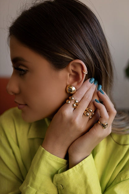 Anel Ajustável Duplo Esferas Duo Dourado