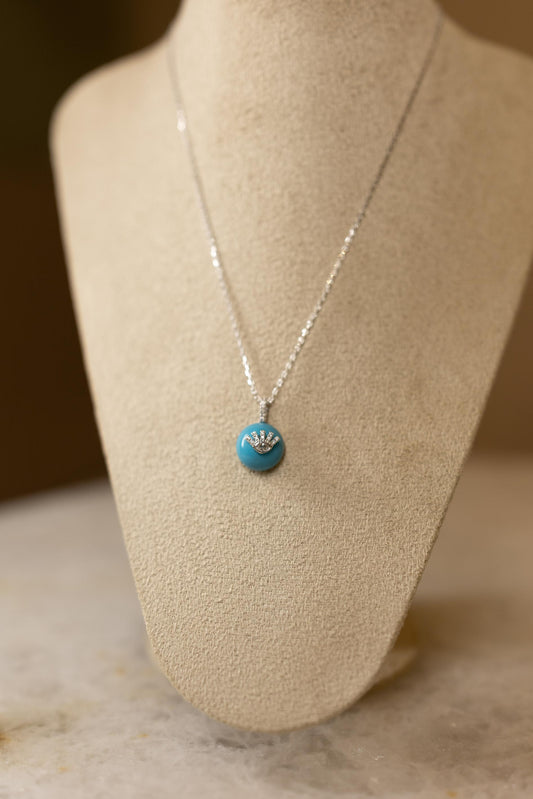 Colar Pingente Meia Esfera Turquesa Ródio Branco