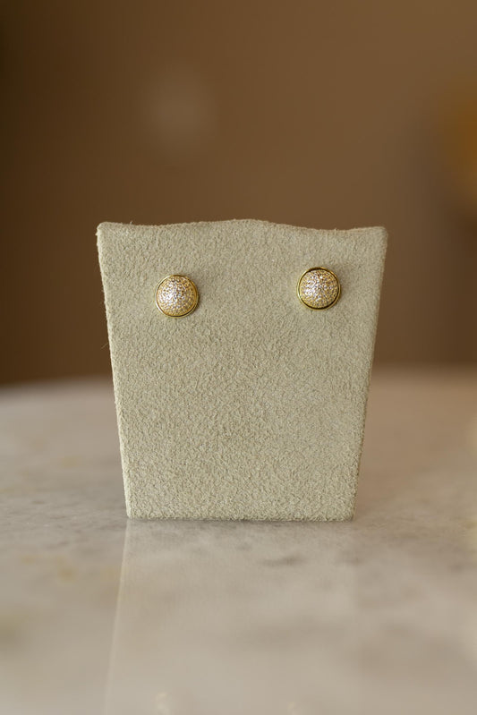 Brinco Meia Esfera Cravejada Luxo Dourado