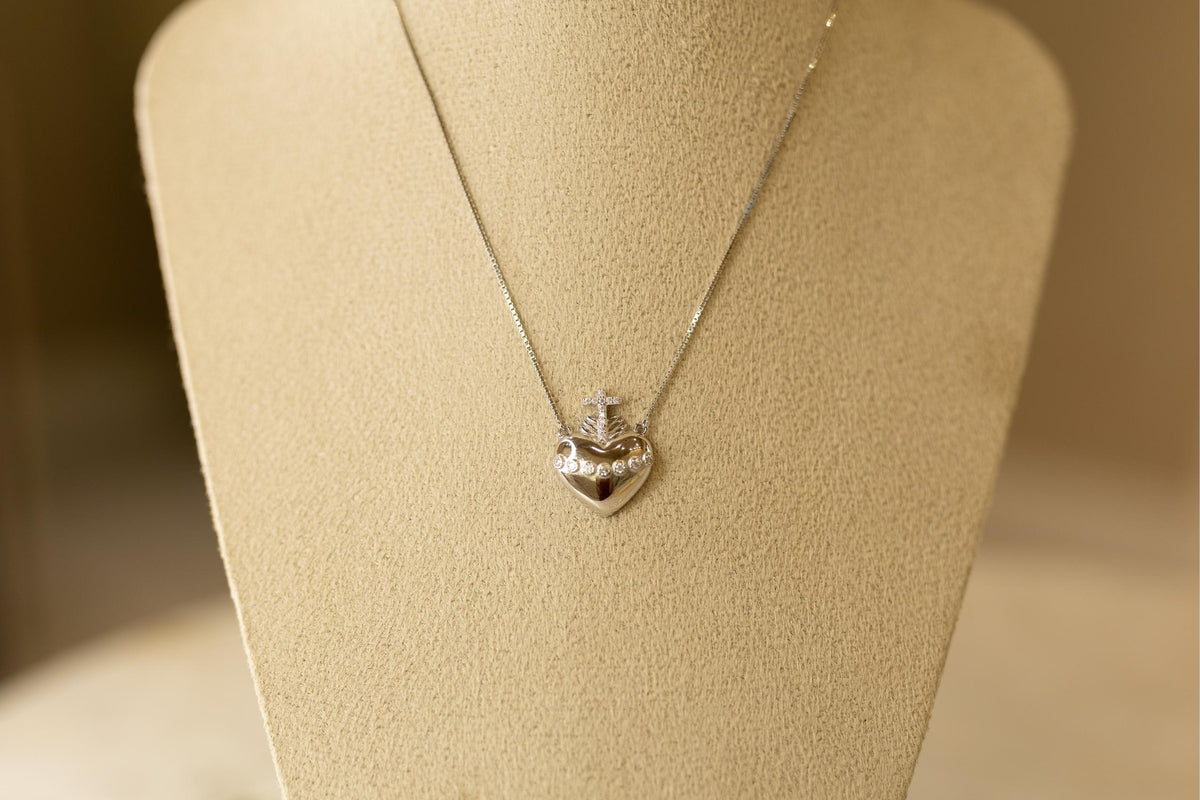 Colar Coração Moissanite Prata 925 Ródio Branco