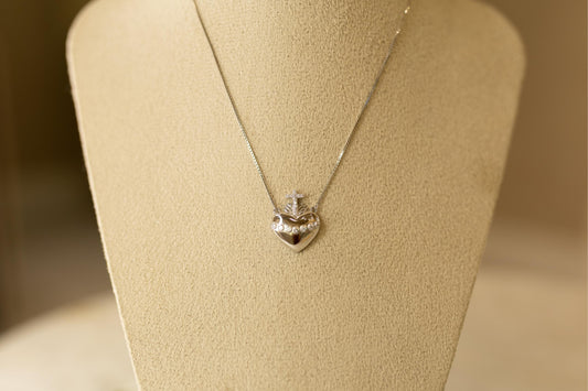 Colar Coração Moissanite Prata 925 Ródio Branco