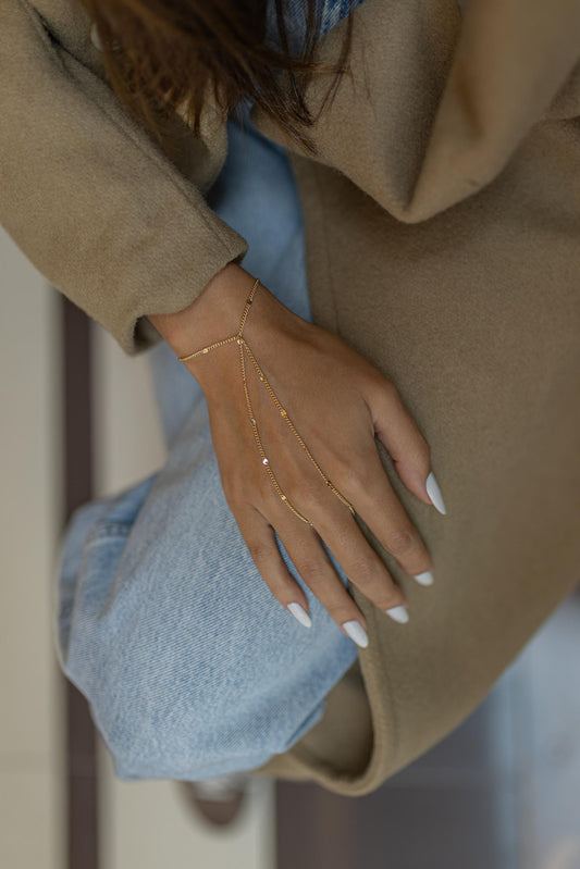 Pulseira de Mão Bolinhas Achatadas Dourado