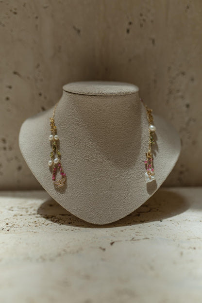 Colar Escapulário Pedras com Pérola Espírito Santo Dourado