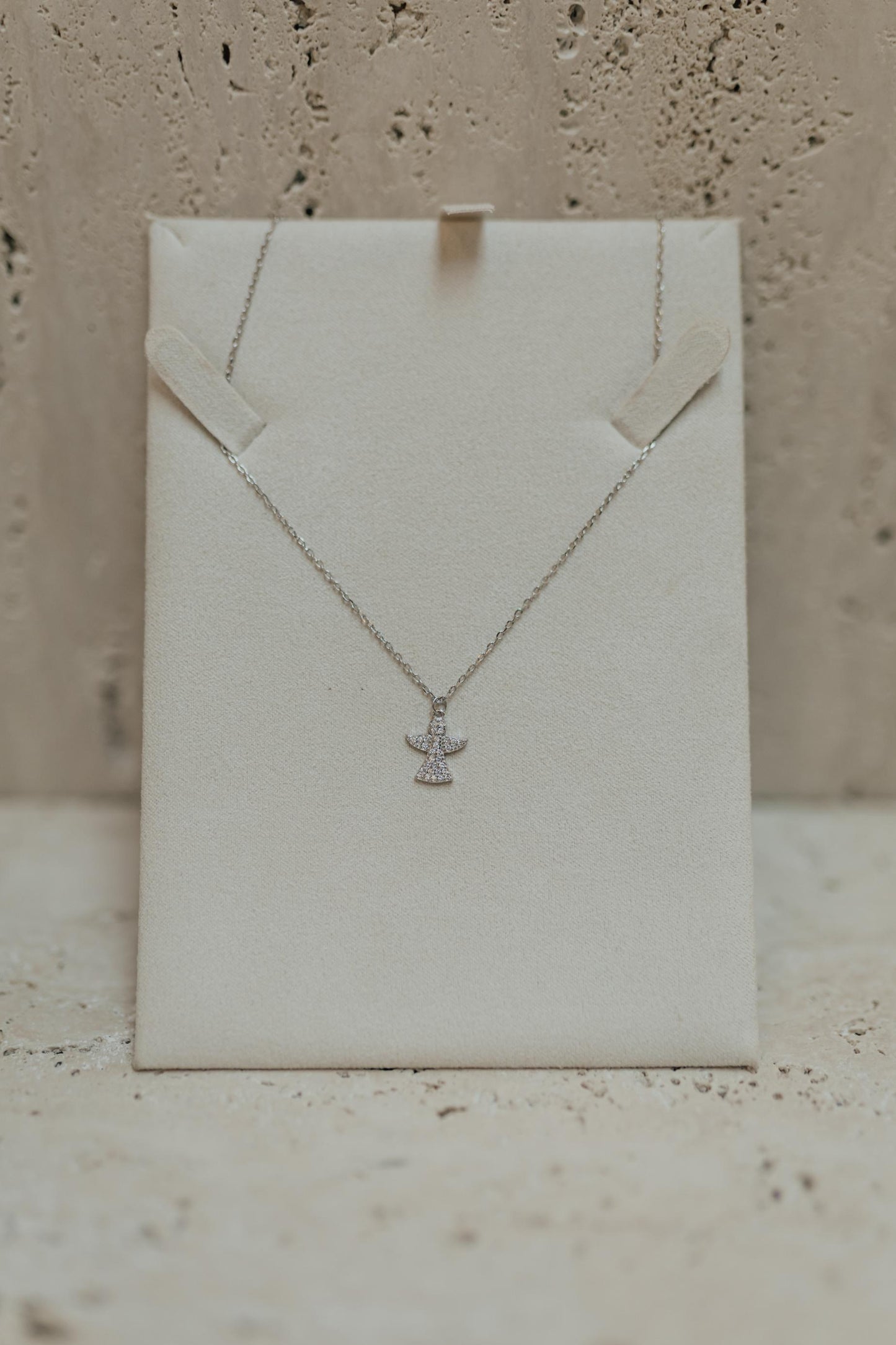 Colar Anjo da Guarda Cravejado Prata 925 Ródio Branco