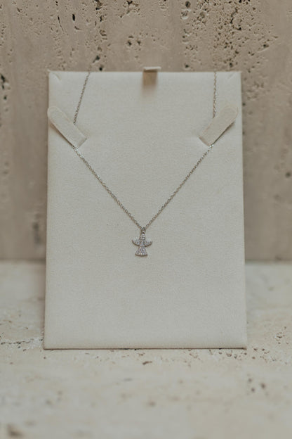 Colar Anjo da Guarda Cravejado Prata 925 Ródio Branco