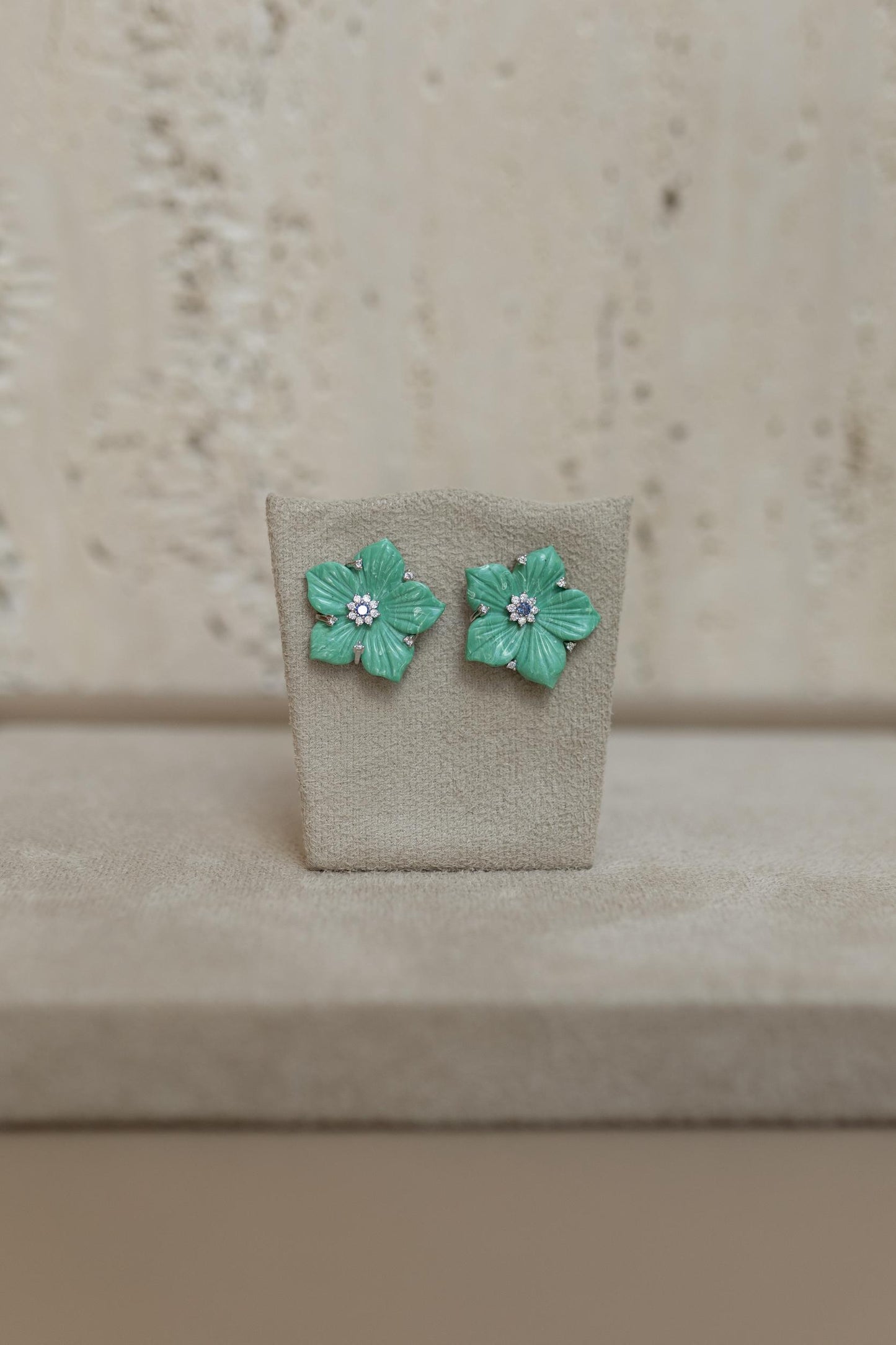 Brinco Flor 5 Pétalas Baquelite Verde Prata 925 Ródio Branco