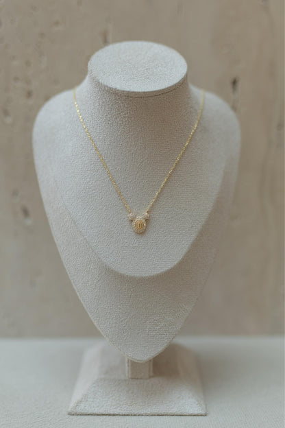 Colar Mini Nossa Senhora das Graças Moldura Flor Moissanite Prata 925 Dourado