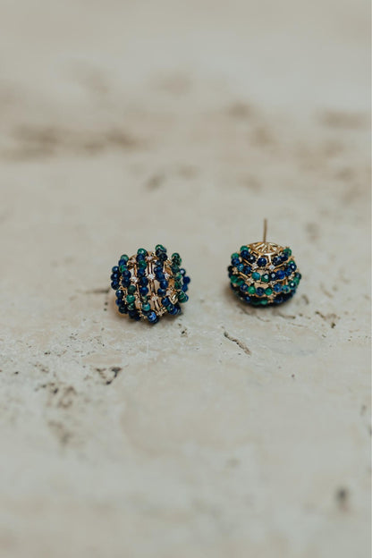 Brinco Redondo Sodalita e Malaquita Dourado