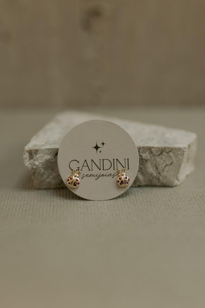 Brinco Infantil Joaninha Rubi Dourado