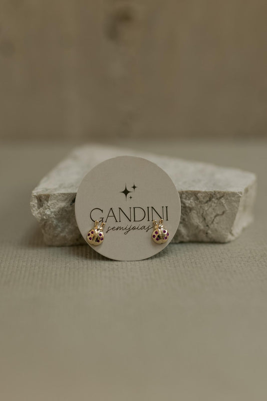 Brinco Infantil Joaninha Rubi Dourado