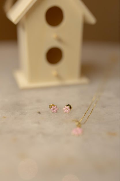 Conjunto Infantil Flor Rosa Dourado
