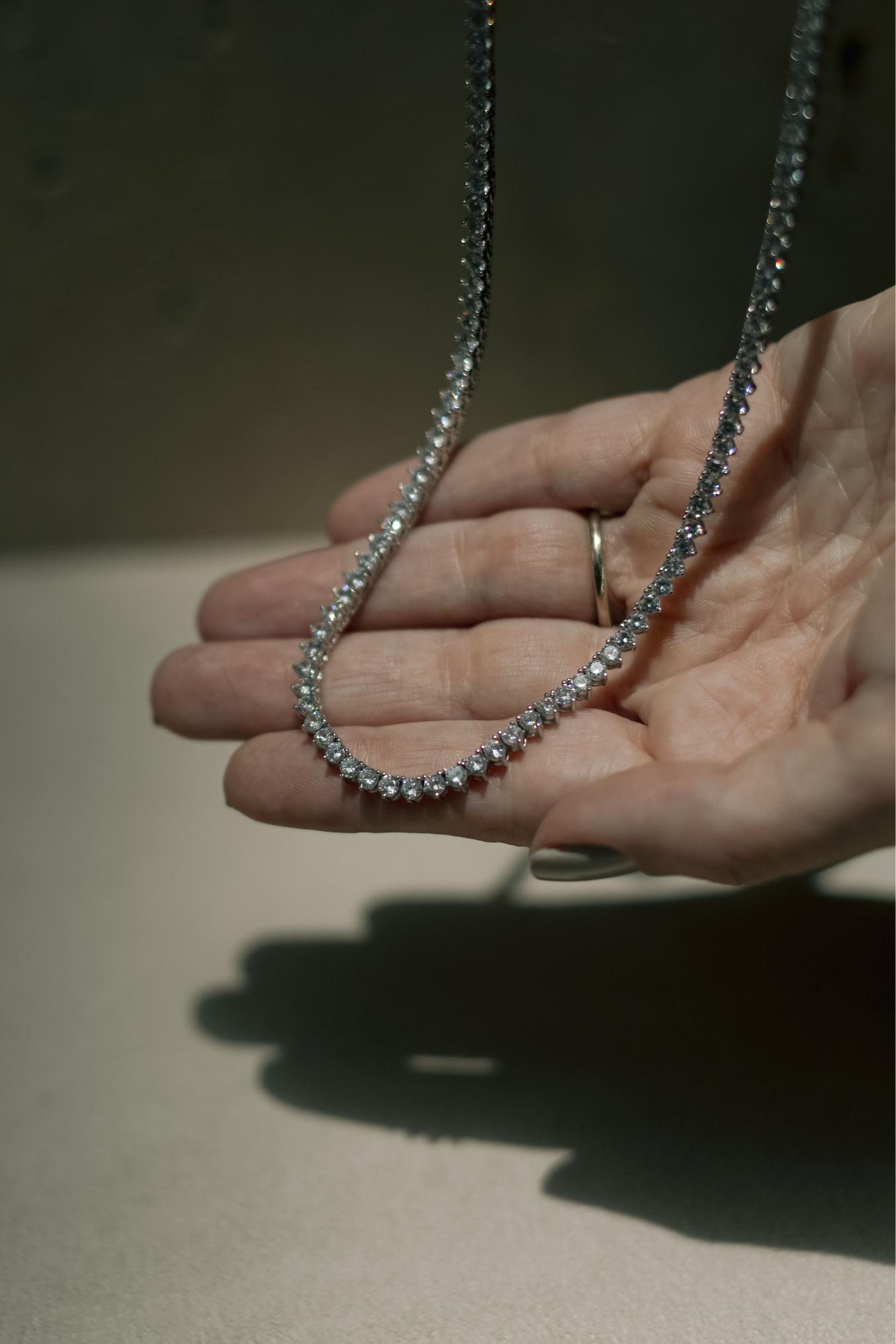 Colar Riviera 3mm 40cm Moissanite Prata 925 Ródio Branco