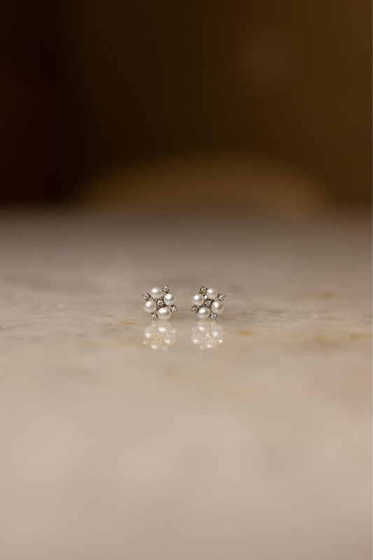 Brinco  4 Pérolas e Moissanite Prata 925 Ródio Branco