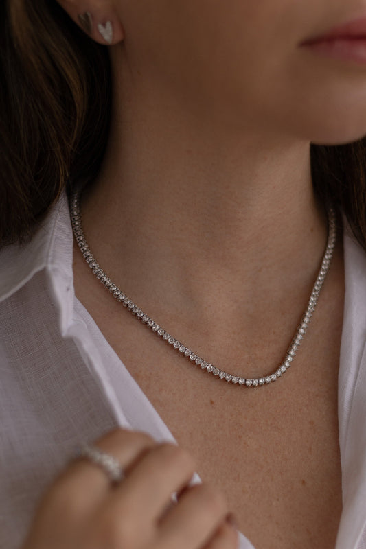 Colar Riviera 3mm 42cm Moissanite Prata 925 Ródio Branco