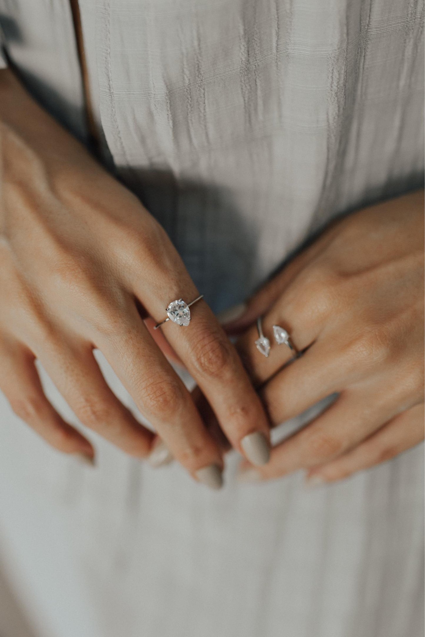 Anel Gota Cristal Prata 925 Ródio Branco