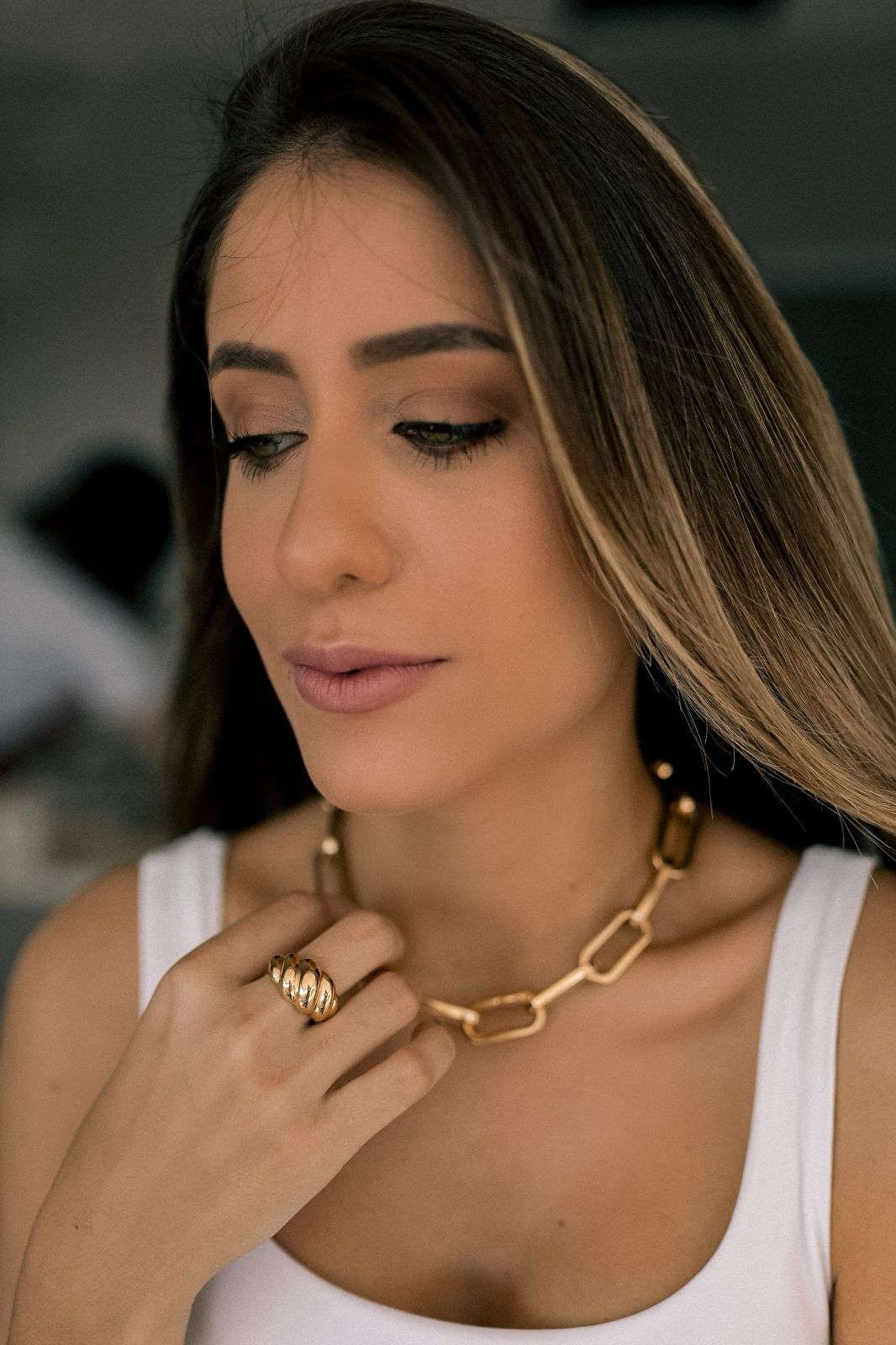 Choker 2 em 1 de Elos Lisos Dourado