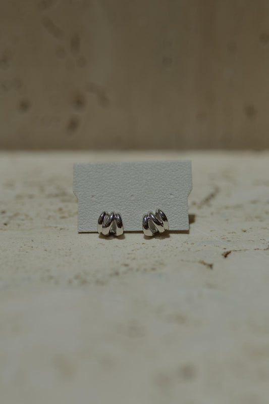 Brinco Meia Argola Tripla Ródio Branco