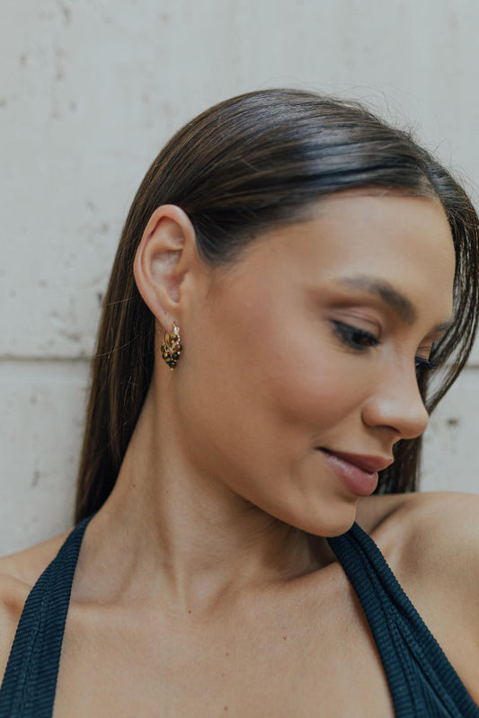 Brinco Argola Esferas Olho de Tigre Dourado