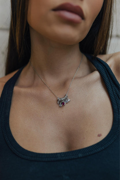 Colar Pingentes Zircônias Coloridas Ródio Branco