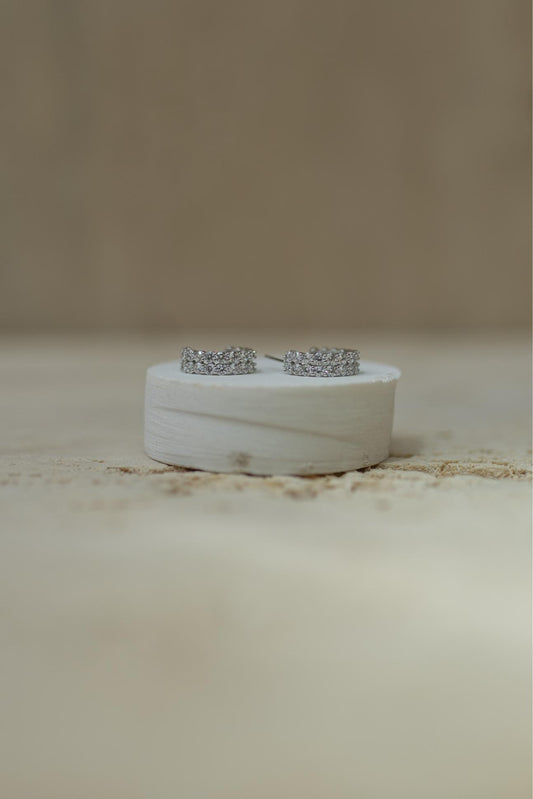 Brinco Argola Pino 2 Fileiras Cravejadas Ródio Branco