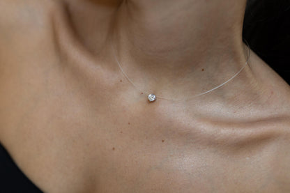 Colar Nylon Ponto de Luz 6mm Moissanite Prata 925 Ródio Branco