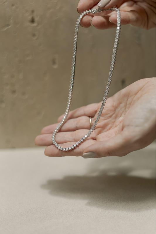 Colar Riviera 3mm 40cm Moissanite Prata 925 Ródio Branco