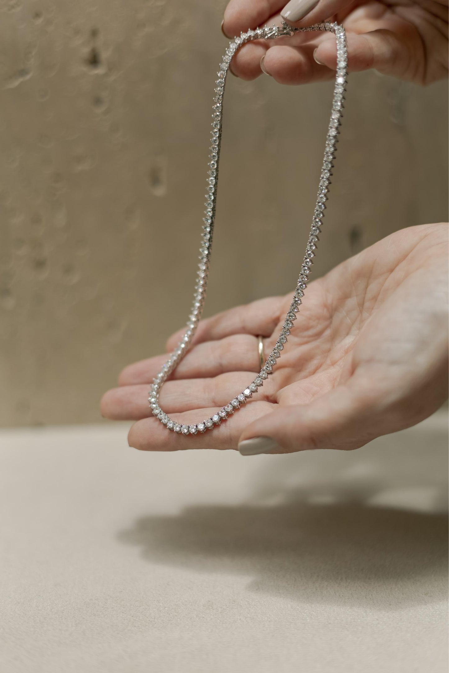 Colar Riviera 3mm 40cm Moissanite Prata 925 Ródio Branco