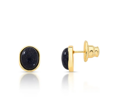 Brinco Oval Azul Night Sky Dourado