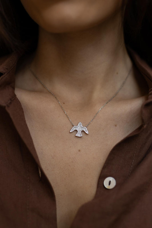 Colar Divino Espírito Santo Moissanite Prata 925 Ródio Branco