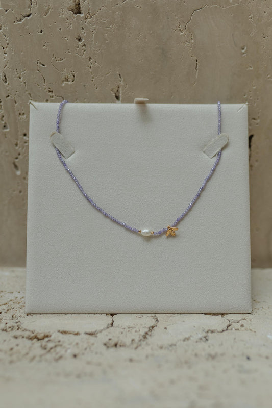 Choker Bee Lilás Pérola de Água Doce Dourado