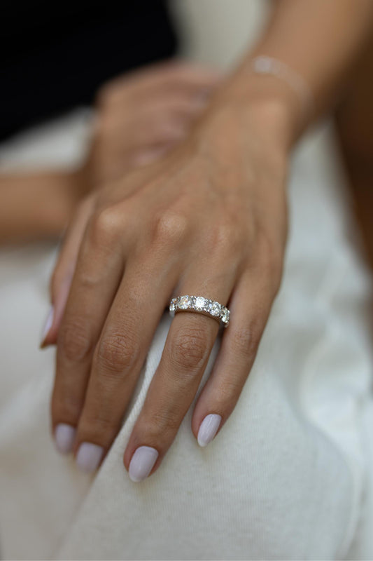 Anel Cravação Russa Moissanite Prata 925 Ródio Branco