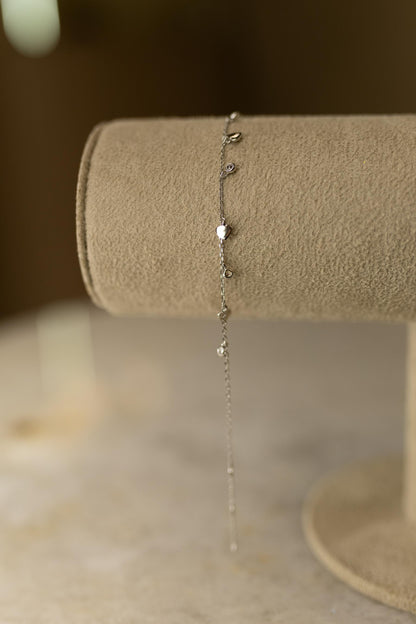Pulseira Corações Pontos de Luz Prata 925 Ródio Branco