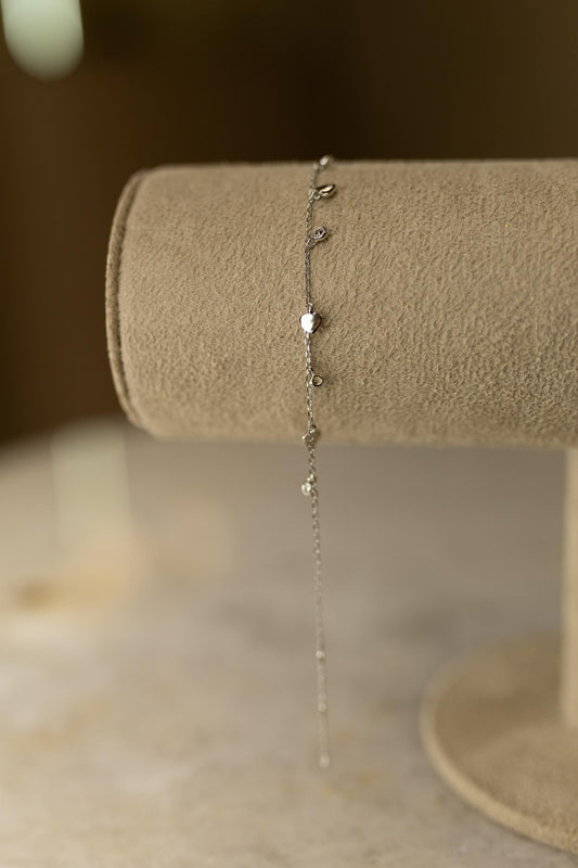 Pulseira Corações Pontos de Luz Prata 925 Ródio Branco